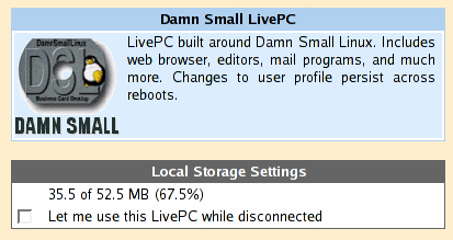 Local Storage Settings Screenshot